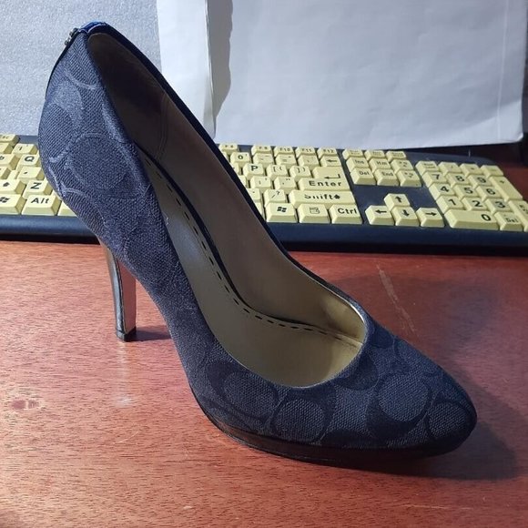 Coach Caya Signature Logo Platform High Heels Pump Black Size 7 Worn Few Times - Picture 1 of 6